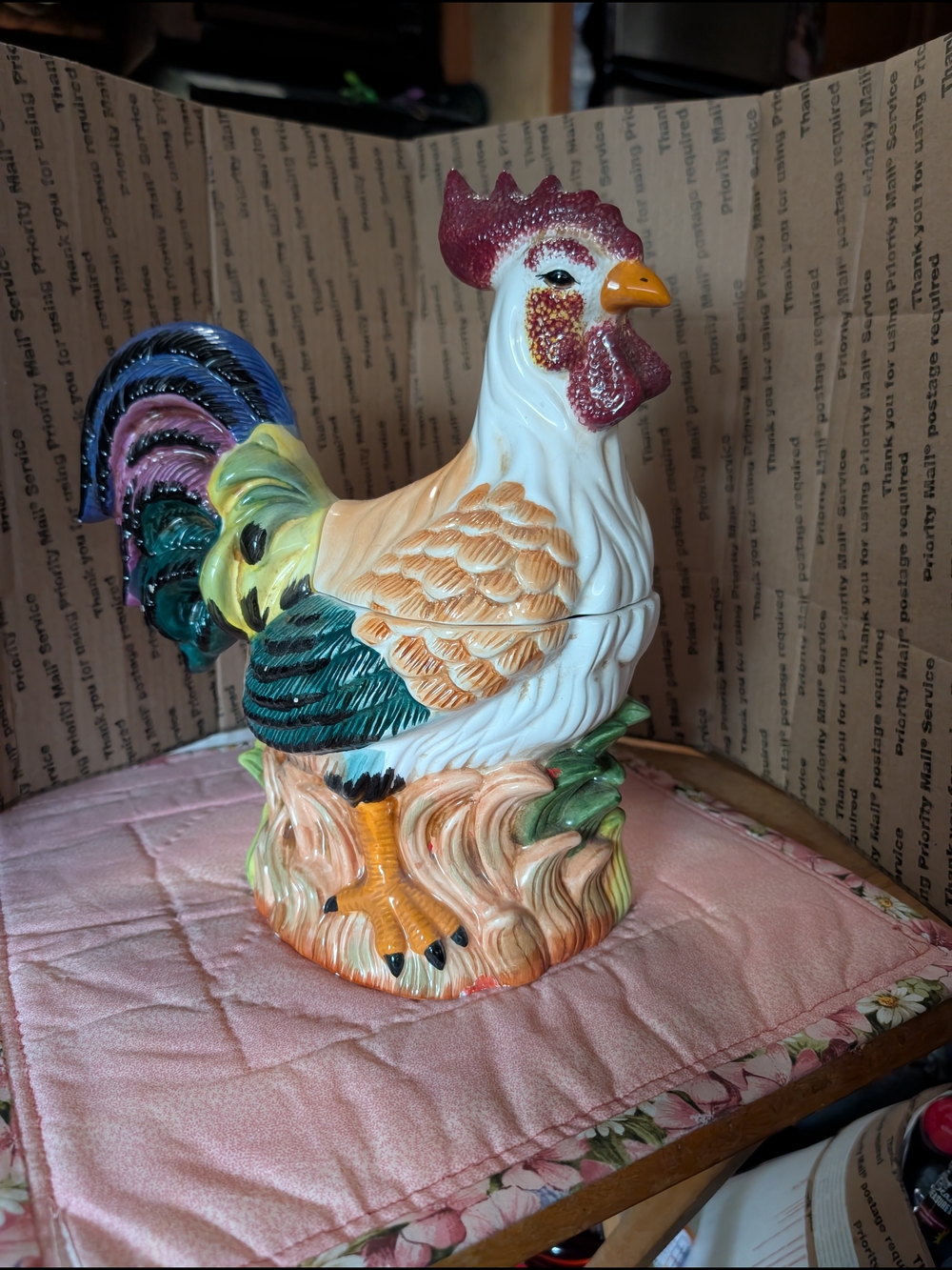 Multicolor Rooster Ceramic Cookie Jar - Decorative Home Accent
